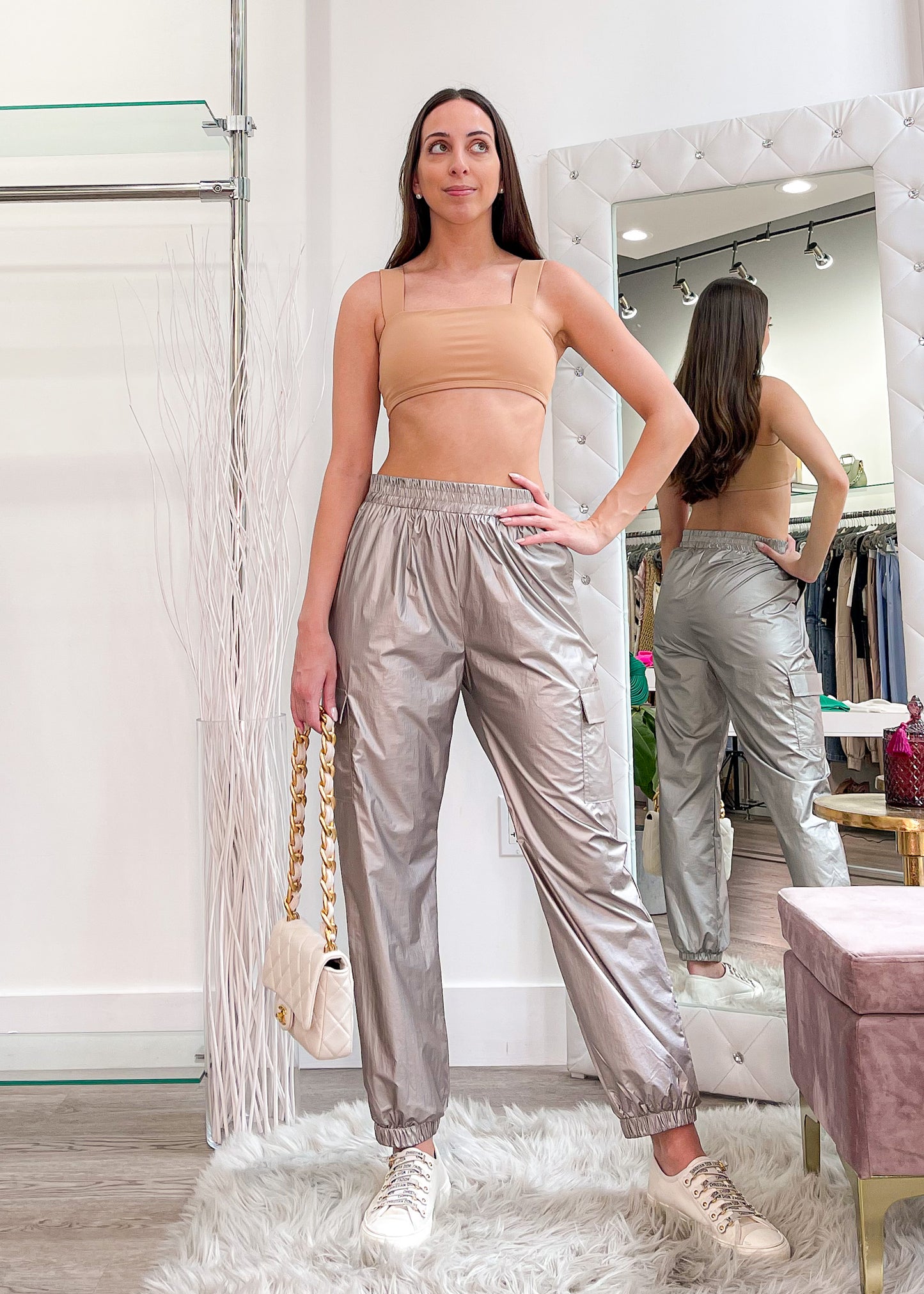 Shane Silver Metallic Cargo Pants