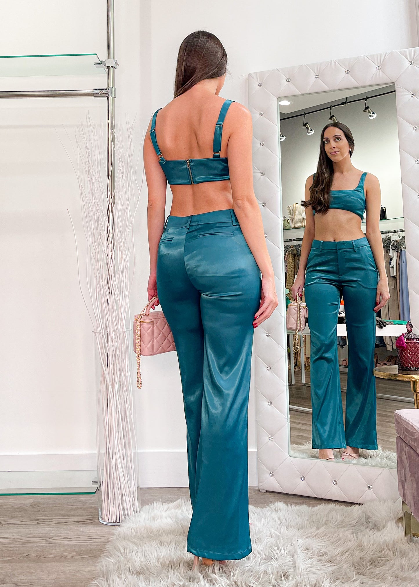 Edith Green Satin Set