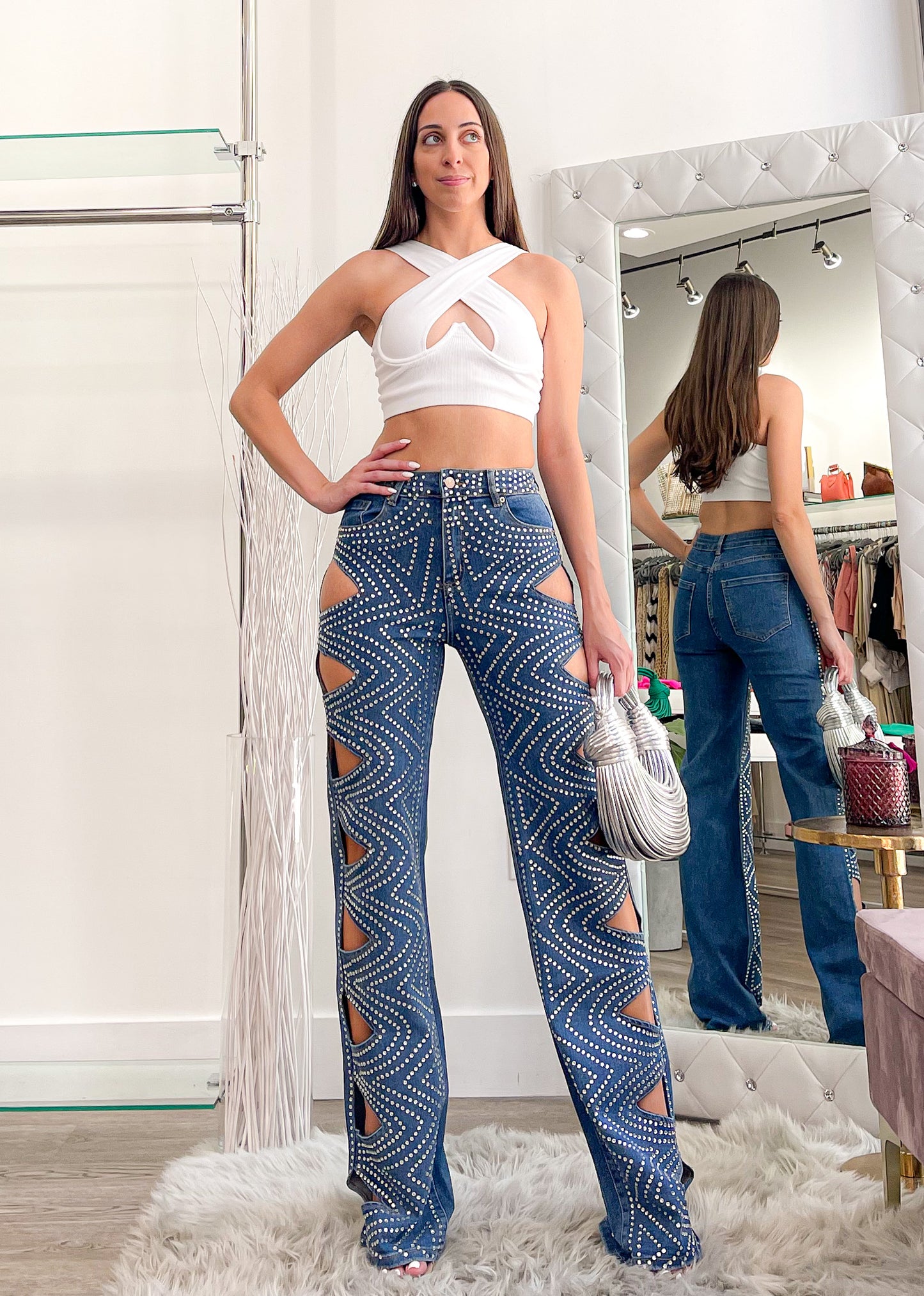 Area Crystal Slit Denim