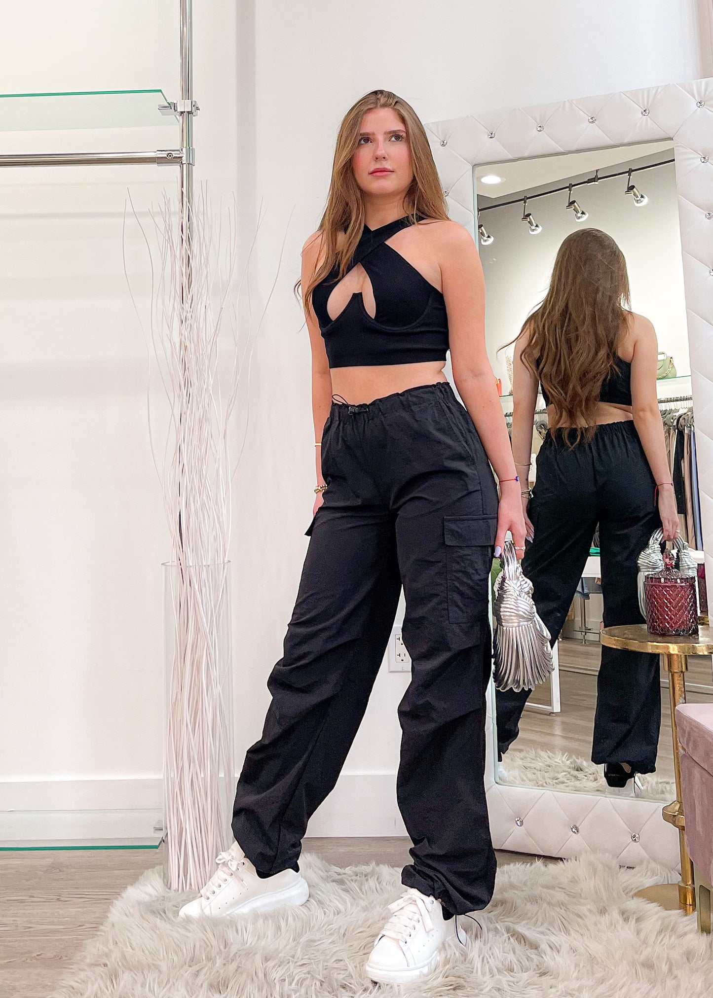 Melody Parachute Black Cargo Pants