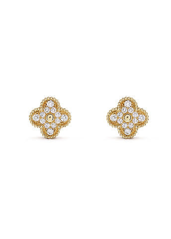 Vintage Alhambra Yellow Gold with Crystals Earrings