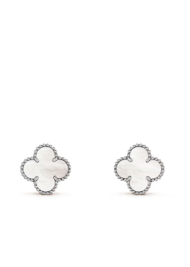 Vintage Alhambra Mother of Pearl White Gold Earrings