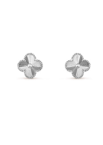 Vintage Alhambra Guilloche White Gold Earrings