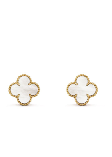 Vintage Alhambra Mother of Pearl Yellow Gold Earrings