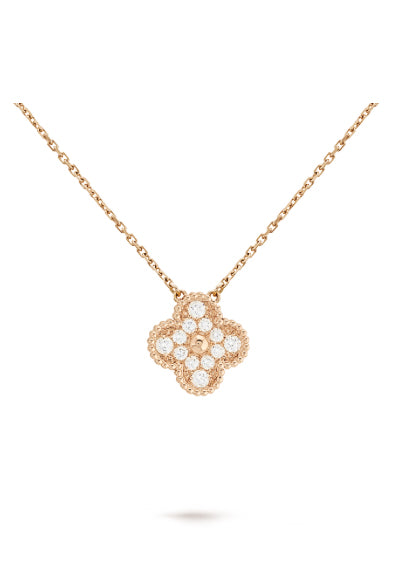Rose Gold Diamonds Vintage Alhambra Pendant Necklace