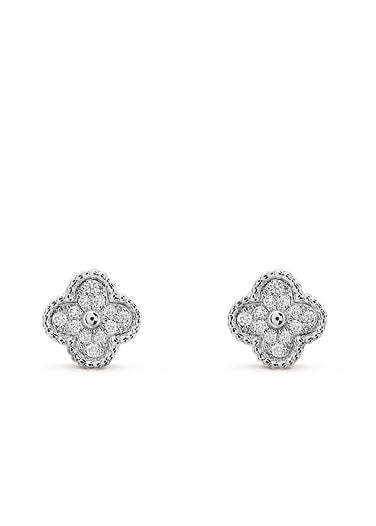 Vintage Alhambra White Gold with Crystals Earrings