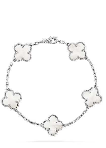Mother Of pearl Vintage Alhambra Silver Bracelet - 5 Motifs