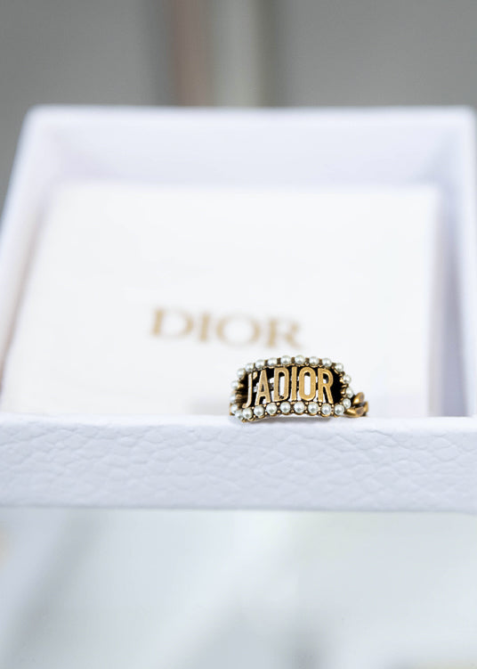 Retro J'Adior Pearls Border Chain Ring