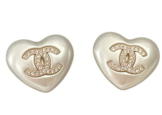 CC Big Pearled Heart Studs