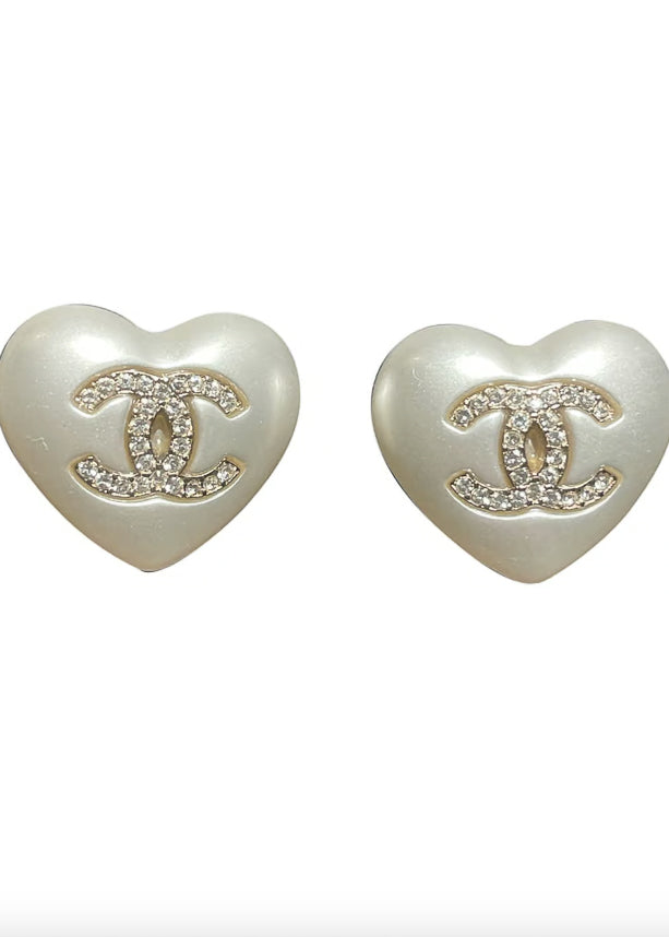 CC Big Pearled Heart Studs