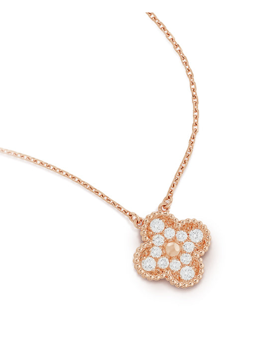 Rose Gold Diamonds Vintage Alhambra Pendant Necklace